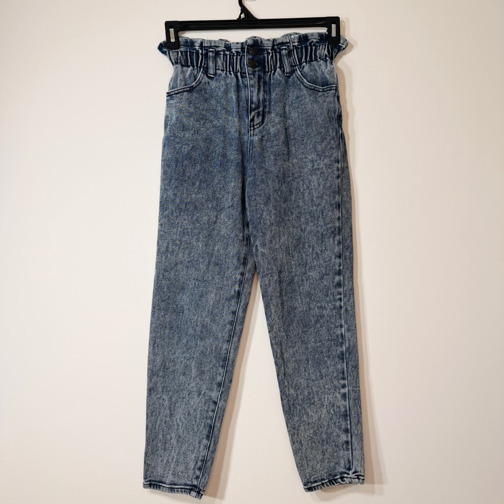 wild fable high rise elastic + ruffle waist acid wash tapered blue jeans • sz S